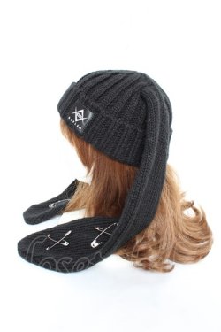 画像2: REFLEM / 安全ピン付きうさ耳ニットキャップ F ブラック Y-25-11-05-036-PU-AC-SZ-ZY
