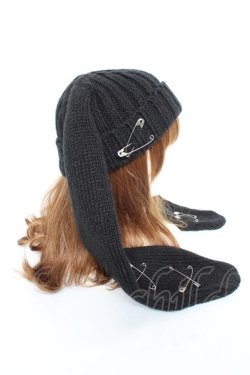 画像4: REFLEM / 安全ピン付きうさ耳ニットキャップ F ブラック Y-25-11-05-036-PU-AC-SZ-ZY