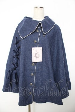 画像1: metamorphose / アシメトリーレースアップマント プラスイサイズ ネイビー Y-25-11-06-072-ME-JA-SZ-ZY