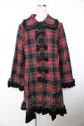 Heart E / リボンとタータンのフレアフリルコート 9号 黒×赤 Y-25-11-06-073-LO-CO-SZ-ZY
