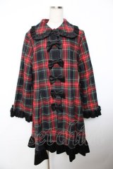 Heart E / リボンとタータンのフレアフリルコート 9号 黒×赤 Y-25-11-06-073-LO-CO-SZ-ZY