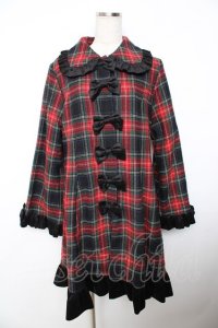 Heart E / リボンとタータンのフレアフリルコート 9号 黒×赤 Y-25-11-06-073-LO-CO-SZ-ZY