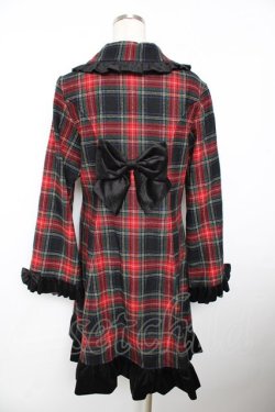 画像2: Heart E / リボンとタータンのフレアフリルコート 9号 黒×赤 Y-25-11-06-073-LO-CO-SZ-ZY