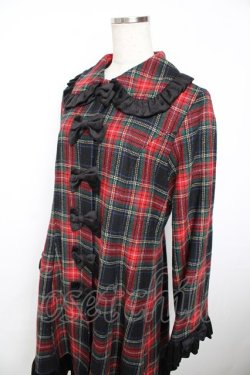 画像3: Heart E / リボンとタータンのフレアフリルコート 9号 黒×赤 Y-25-11-06-073-LO-CO-SZ-ZY