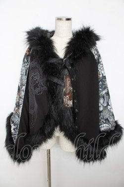 画像1: Qutie Frash / 和柄切り替えポンチョ  黒 Y-25-11-06-090-QU-CO-SZ-ZY