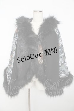 画像1: Qutie Frash / 和柄切り替えポンチョ  黒 Y-25-11-06-090-QU-CO-SZ-ZY