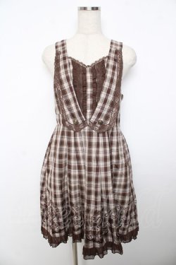 画像1: axes femme / チェック柄ベスト風ワンピース M 茶 Y-25-11-06-121-AX-OP-SZ-ZY