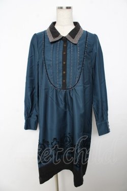 画像1: axes femme / ベロア調バイカラーワンピ M 紺 Y-25-11-06-124-AX-OP-SZ-ZY