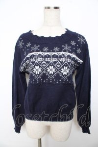 axes femme / スノー刺繍ニットプルオーバー M 紺 Y-25-11-06-032-AX-TO-SZ-ZY