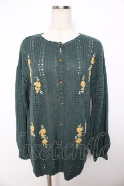 画像1: axes femme / オリジナル手刺繍ロングカーデ M グリーン Y-25-11-06-033-AX-TO-SZ-ZY