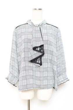 画像1: axes femme / カメオ付ラッフルフリルブラウス M グレー Y-25-11-09-065-AX-BL-SZ-ZY