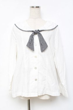 画像1: Fi.n.t / ギンガムタイ付きセーラーブラウス  白 Y-25-11-09-068-CA-BL-SZ-ZY