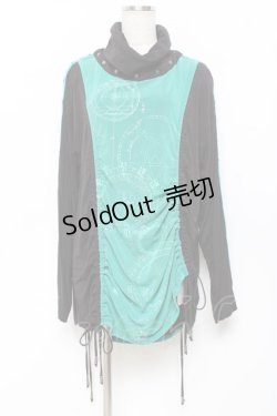 画像1: Ozz conte / サイドドロストロングトップス  黒×グリーン Y-25-11-09-078-OO-TO-SZ-ZY