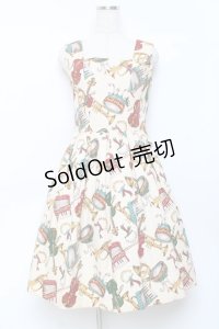 Jane Marple / 楽器柄ジャンパースカート M 生成り Y-25-11-09-088-JM-OP-SZ-ZY