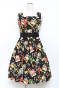 Jane Marple / 楽器柄ジャンパースカート M 黒 Y-25-11-09-089-JM-OP-SZ-ZY