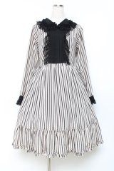 Physical Drop / レース衿ワンピース  ストライプ×白黒 Y-25-11-09-093-LO-OP-SZ-ZY