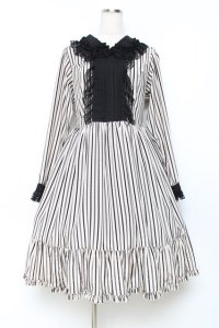 Physical Drop / レース衿ワンピース  ストライプ×白黒 Y-25-11-09-093-LO-OP-SZ-ZY