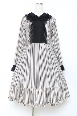 画像1: Physical Drop / レース衿ワンピース  ストライプ×白黒 Y-25-11-09-093-LO-OP-SZ-ZY
