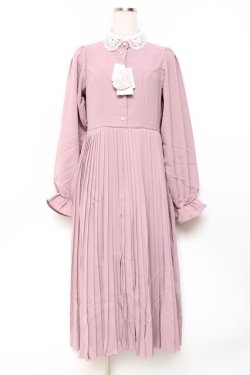 画像1: m petit by misako / レース襟プリーツワンピース  ピンク Y-25-11-09-094-LO-OP-SZ-ZY