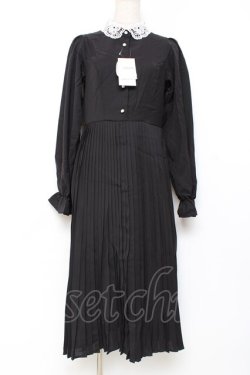 画像1: m petit by misako / レース襟プリーツワンピース  黒 Y-25-11-09-096-LO-OP-SZ-ZY