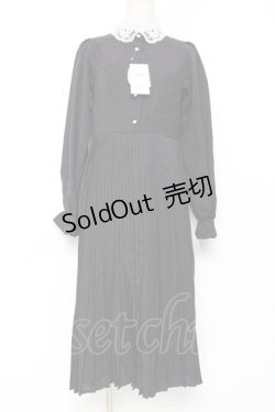 画像1: m petit by misako / レース襟プリーツワンピース  黒 Y-25-11-09-096-LO-OP-SZ-ZY