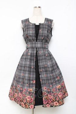 画像1: axes femme / チェック×花柄ワンピース  黒 Y-25-11-09-099-AX-OP-SZ-ZY