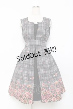 画像1: axes femme / チェック×花柄ワンピース  黒 Y-25-11-09-099-AX-OP-SZ-ZY