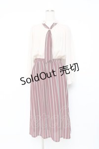 axes femme / マルチストライプドッキングワンピース M ワイン Y-25-11-09-105-AX-OP-SZ-ZY