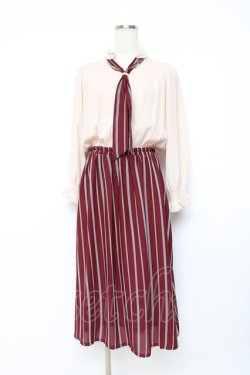 画像1: axes femme / マルチストライプドッキングワンピース M ワイン Y-25-11-09-105-AX-OP-SZ-ZY