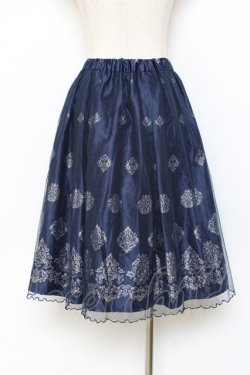 画像2: axes femme / オーナメント柄チュールスカート M 紺 Y-25-11-09-118-AX-SK-SZ-ZY
