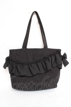 画像1: axes femme / A4フリルトートバッグ  黒 Y-25-11-15-045-AX-BG-SZ-ZY