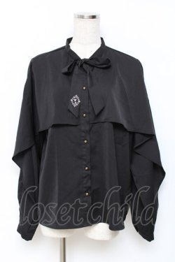 画像1: axes femme / ケープ風ボウタイブラウス  黒 Y-25-11-15-055-AX-BL-SZ-ZY