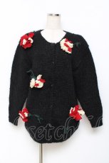 画像1: INGEBORG / カーネーションモチーフのニットカーディガン F 黒 Y-25-11-15-085-LO-TO-SZ-ZT609 (1)