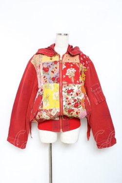 画像1: PINK HOUSE / パッチワーク柄フードブルゾン F 赤 Y-25-11-15-106-LO-JA-SZ-ZY