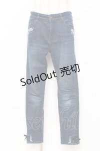 axes femme / 猫×時計刺繍デニムパンツ  デニム Y-25-11-15-119-AX-PA-SZ-ZY