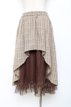 画像2: axes femme / チェック柄バッスル風スカート  ブラウン Y-25-11-15-132-AX-SK-SZ-ZY