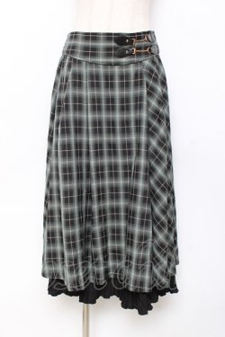 画像1: axes femme / 裾プリーツチェック柄スカート  グリーン Y-25-11-15-135-AX-SK-SZ-ZY
