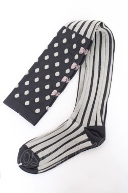 画像1: Emily Temple cute / ドットストライプオーバーニーソックス   Y-25-11-15-021-ET-ZA-SZ-ZY