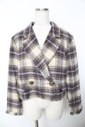 axes femme POETIQUE / 【タグ付き】起毛チェックショートジャケット M アイボリー?パープル?グレー Y-25-11-21-067-AX-JA-IG-ZY