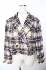 axes femme POETIQUE / 【タグ付き】起毛チェックショートジャケット M アイボリー?パープル?グレー Y-25-11-21-067-AX-JA-IG-ZY