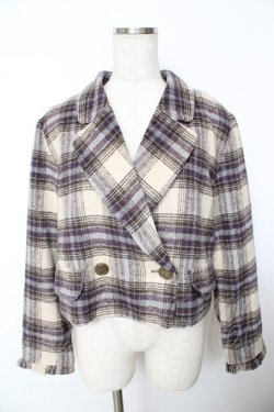 画像1: axes femme POETIQUE / 【タグ付き】起毛チェックショートジャケット M アイボリー?パープル?グレー Y-25-11-21-067-AX-JA-IG-ZY