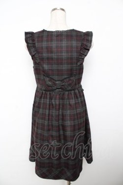 画像2: axes femme / チェック柄リボンジャンドレ  ワイン Y-25-11-21-081-AX-OP-SZ-ZY