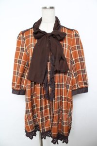 axes femme / ボウタイチェックチュニック  チャ Y-25-11-21-083-AX-OP-SZ-ZI