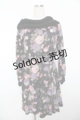 axes femme / 総花柄リブ使いカットチュニ  黒 Y-25-11-21-084-AX-OP-SZ-ZY