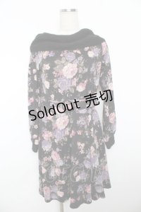 axes femme / 総花柄リブ使いカットチュニ  黒 Y-25-11-21-084-AX-OP-SZ-ZY