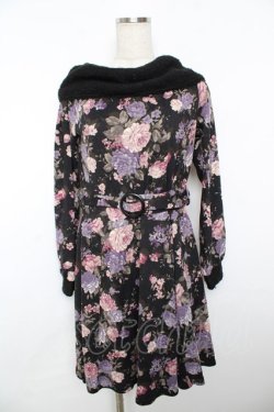 画像1: axes femme / 総花柄リブ使いカットチュニ  黒 Y-25-11-21-084-AX-OP-SZ-ZY