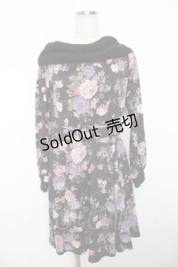 画像1: axes femme / 総花柄リブ使いカットチュニ  黒 Y-25-11-21-084-AX-OP-SZ-ZY