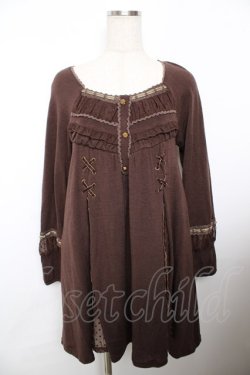 画像1: axes femme / 編み上げチュニック  ブラウン Y-25-11-21-009-AX-OP-SZ-ZY
