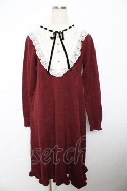 画像1: axes femme / フリルニットワンピース M ワイン Y-25-11-21-089-AX-OP-SZ-ZY