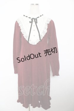 画像1: axes femme / フリルニットワンピース M ワイン Y-25-11-21-089-AX-OP-SZ-ZY